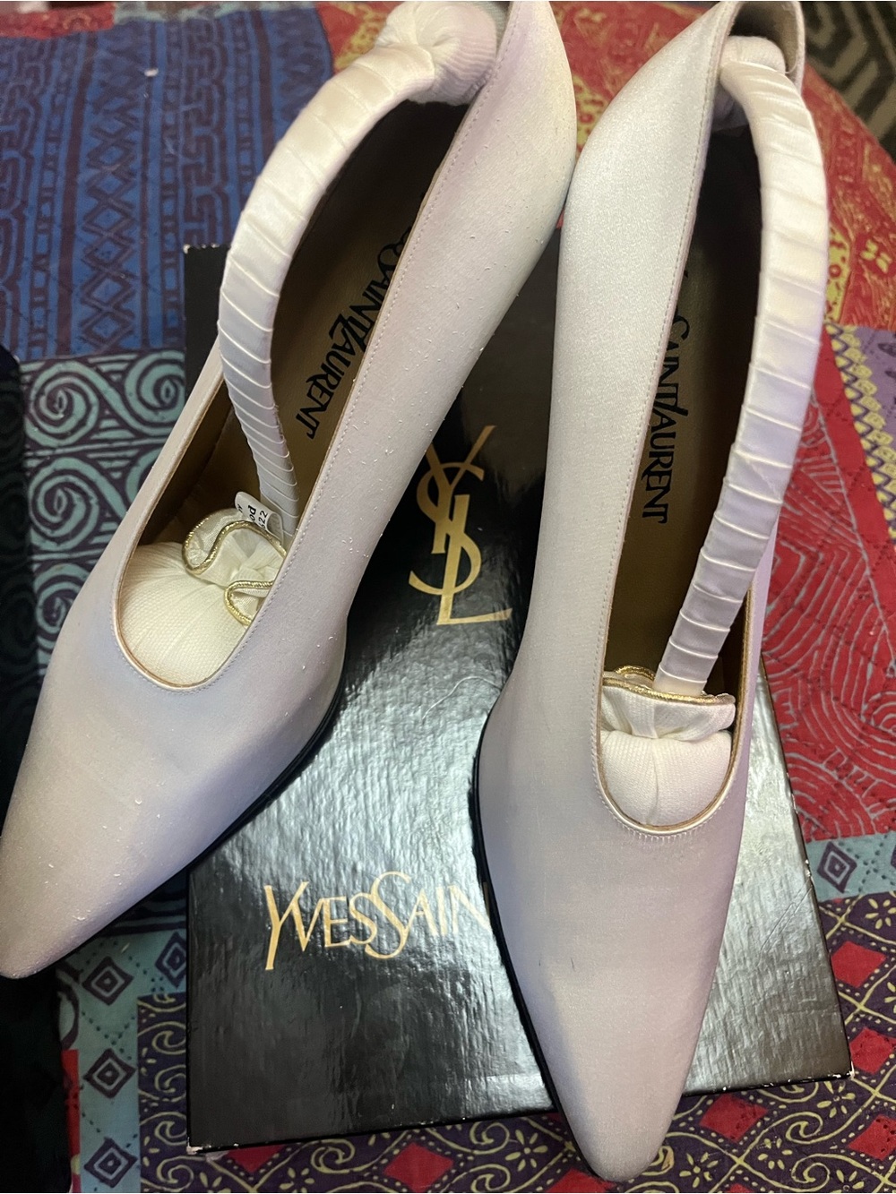 Yves Saint Laurent White Satin Gala Shoes - Picture 2 of 6